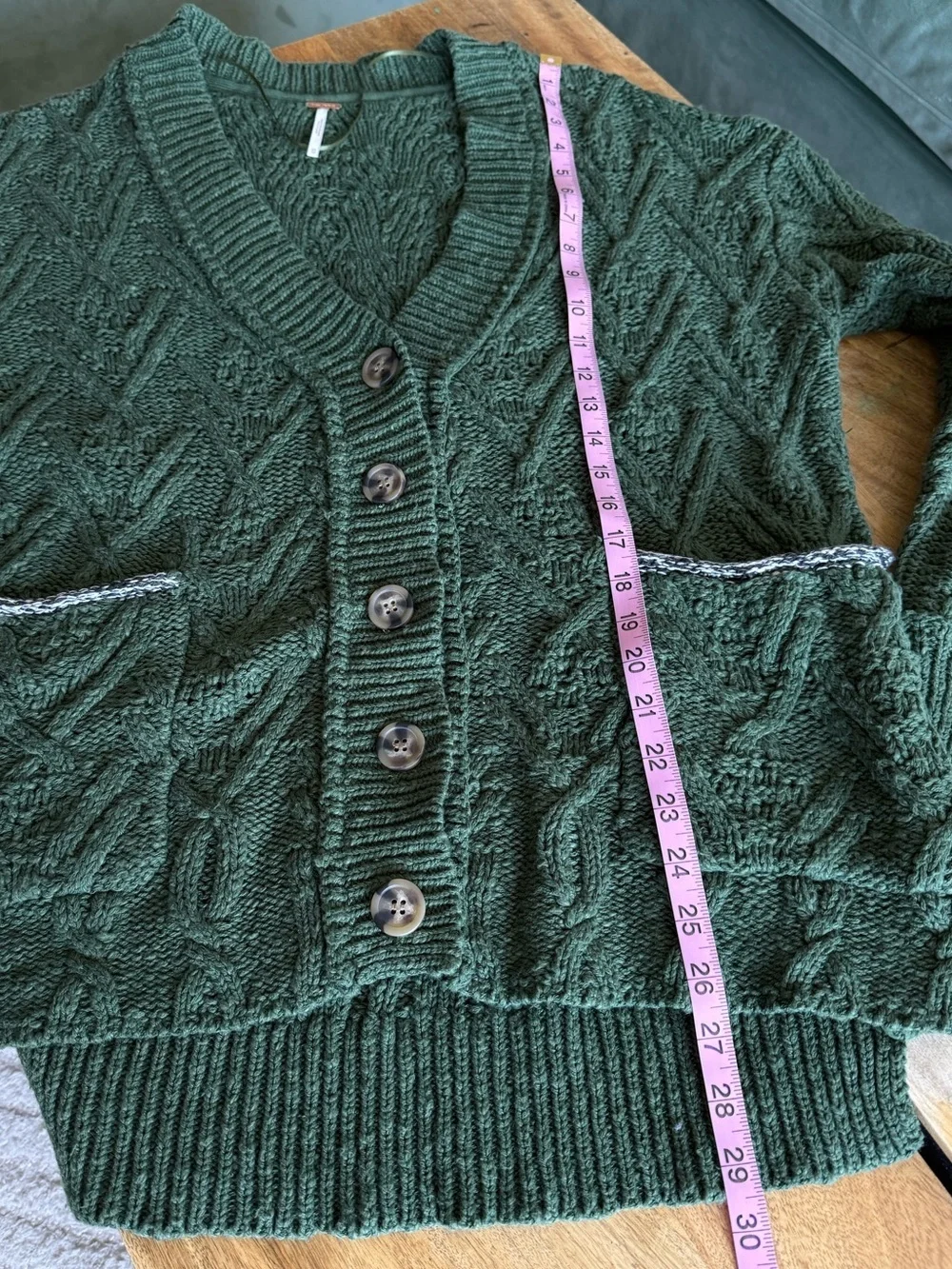 Free People Montana Cable Knit Cardigan Green Oversized XS